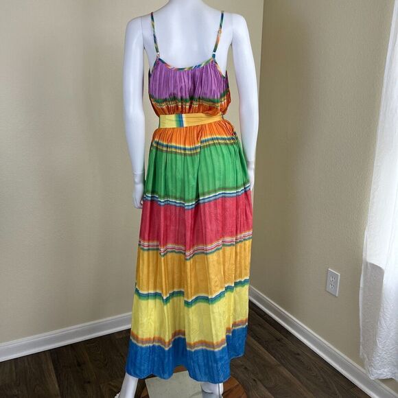 Current Air Women's Size XS Rainbow Pleated Cami Slip Maxi Dress Resort Coastal - Picture 11 of 14